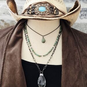 Turquoise and Gun Metal Layered Necklace Set